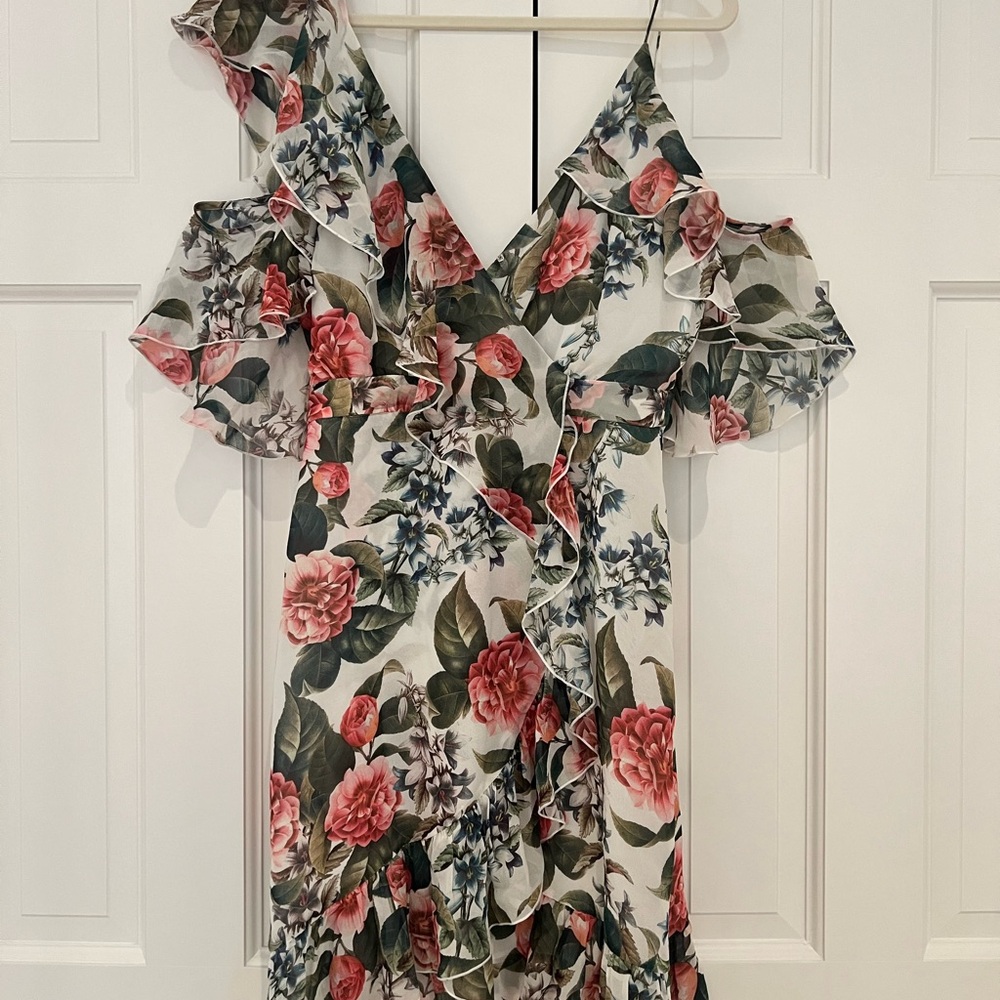 NICHOLAS Asymmetrical Dress in Pink and Green Floral